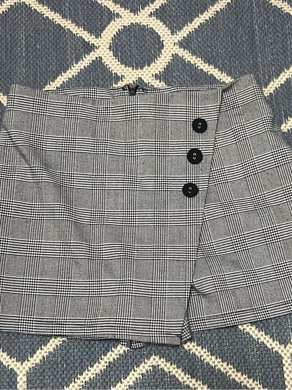 Forever 21 Black & White Plaid Mini Skirt with Side Buttons and Built in Shorts